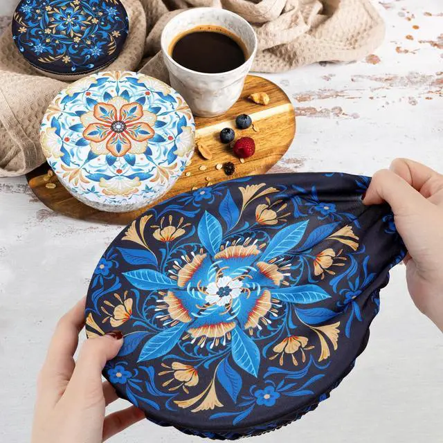 Alt view image 4 of 7 - Pieces Bowl Covers Reusable, 5 Size Elastic Cloth Bowl Covers for Bread Proofing Stretch Food Covers Washable for Food Fruits Leftover (Lozenge Floral)