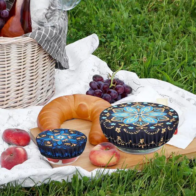Alt view image 7 of 7 - Pieces Bowl Covers Reusable, 5 Size Elastic Cloth Bowl Covers for Bread Proofing Stretch Food Covers Washable for Food Fruits Leftover (Lozenge Floral)
