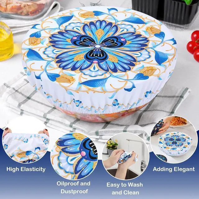 Alt view image 5 of 7 - Pieces Bowl Covers Reusable, 5 Size Elastic Cloth Bowl Covers for Bread Proofing Stretch Food Covers Washable for Food Fruits Leftover (Lozenge Floral)