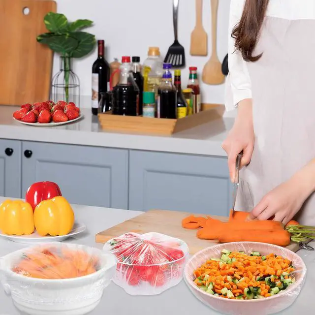 Alt view image 5 of 7 - Reusable Elastic - Stretch Bowl Covers with Stretch PE Plastic Food Storage Covers Elastic Dish Plate Wrap Bowl Covers for Leftover and Meal Prep (90), (Y11M)
