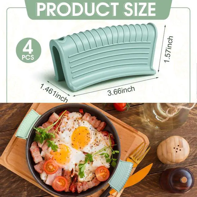 Alt view image 3 of 7 - Silicone Assist Hot Pan Handle Holder Pot Handle Covers for Cast Iron Skillets Holder Sleeve Nonslip Heat Resistant Pan Cover for Enameled Griddles Casserole Frying Cookware(Mint Green)