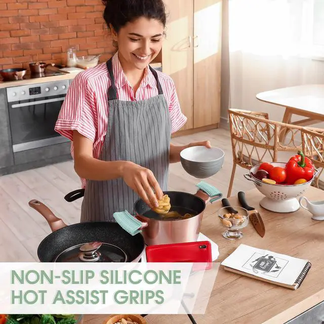Alt view image 4 of 7 - Silicone Assist Hot Pan Handle Holder Pot Handle Covers for Cast Iron Skillets Holder Sleeve Nonslip Heat Resistant Pan Cover for Enameled Griddles Casserole Frying Cookware(Mint Green)