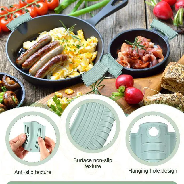Alt view image 7 of 7 - Silicone Assist Hot Pan Handle Holder Pot Handle Covers for Cast Iron Skillets Holder Sleeve Nonslip Heat Resistant Pan Cover for Enameled Griddles Casserole Frying Cookware(Mint Green)