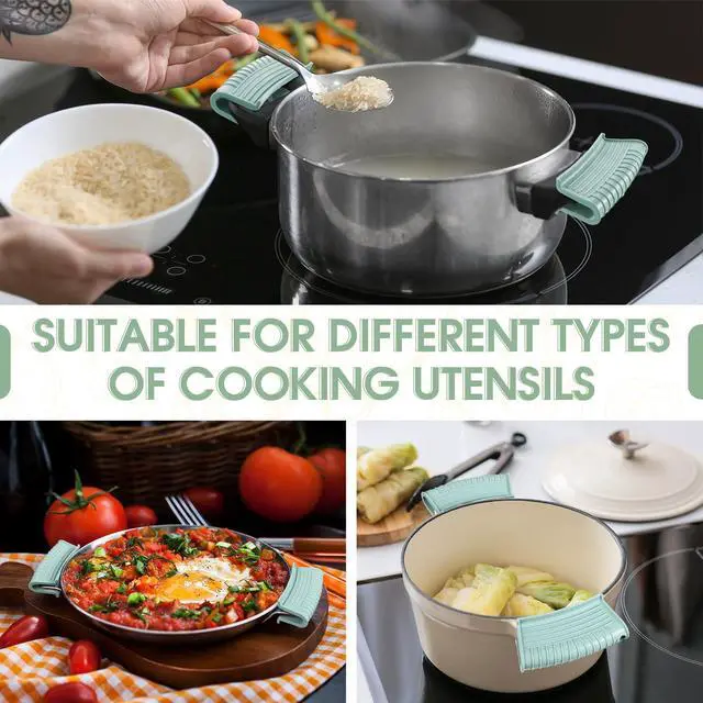 Alt view image 6 of 7 - Silicone Assist Hot Pan Handle Holder Pot Handle Covers for Cast Iron Skillets Holder Sleeve Nonslip Heat Resistant Pan Cover for Enameled Griddles Casserole Frying Cookware(Mint Green)