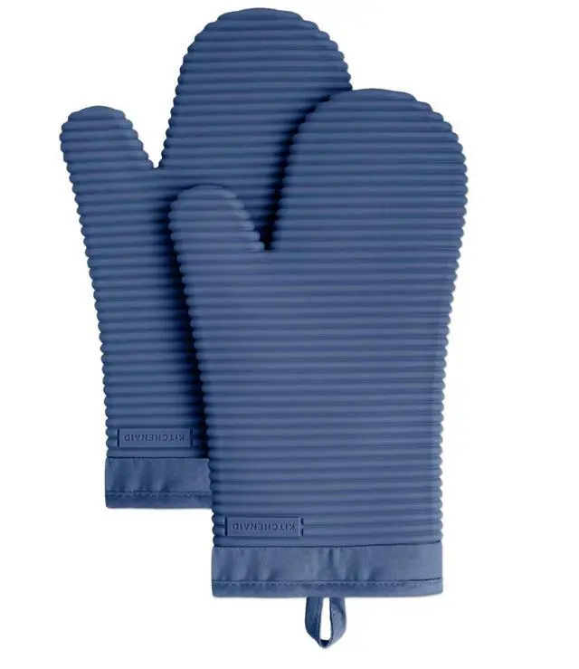 Main image of Ribbed Soft Silicone Oven Mitt 2-Pack Set, 7.5"x13", Blue Willow