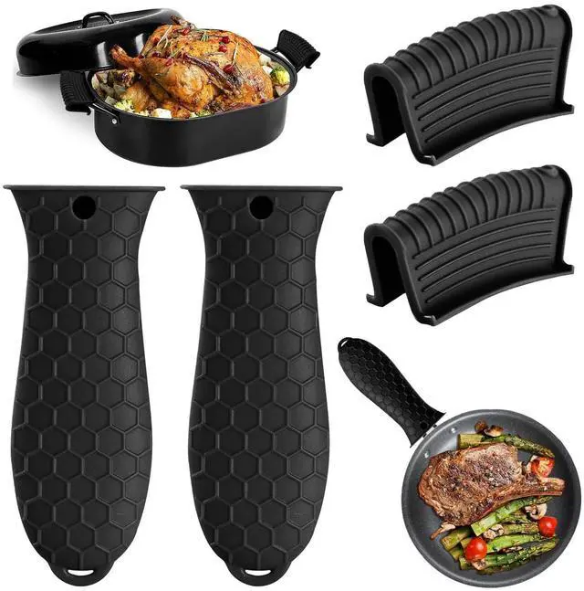 Main image of 4 Pack Silicone Hot Handle Holder Cover Cast Iron Handle Cover Silicone Pot Holders Heat Resistant Assist Pan Handle Sleeve Non-Slip Pot Handle Covers for Cast Iron Skillet Metal Pan(Black)