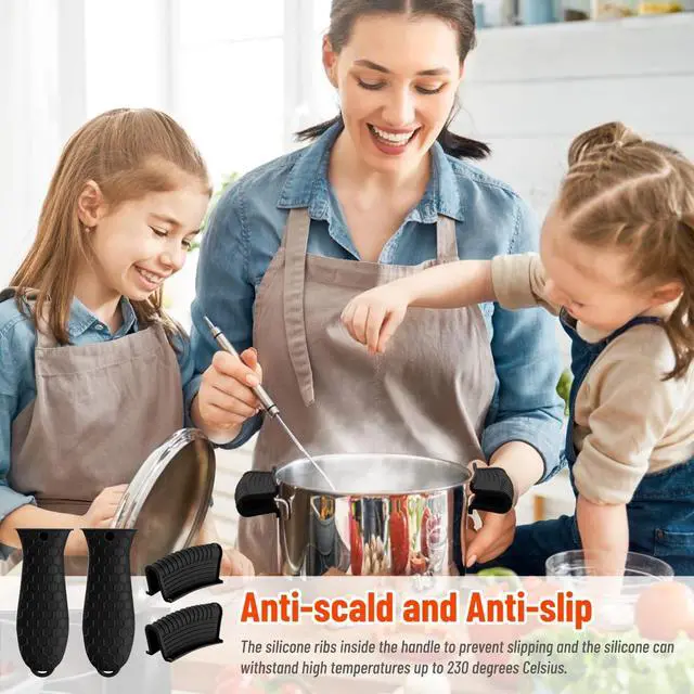 Alt view image 2 of 7 - 4 Pack Silicone Hot Handle Holder Cover Cast Iron Handle Cover Silicone Pot Holders Heat Resistant Assist Pan Handle Sleeve Non-Slip Pot Handle Covers for Cast Iron Skillet Metal Pan(Black)