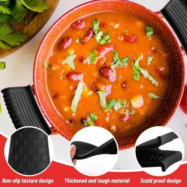 Alt view image 4 of 7 - 4 Pack Silicone Hot Handle Holder Cover Cast Iron Handle Cover Silicone Pot Holders Heat Resistant Assist Pan Handle Sleeve Non-Slip Pot Handle Covers for Cast Iron Skillet Metal Pan(Black)