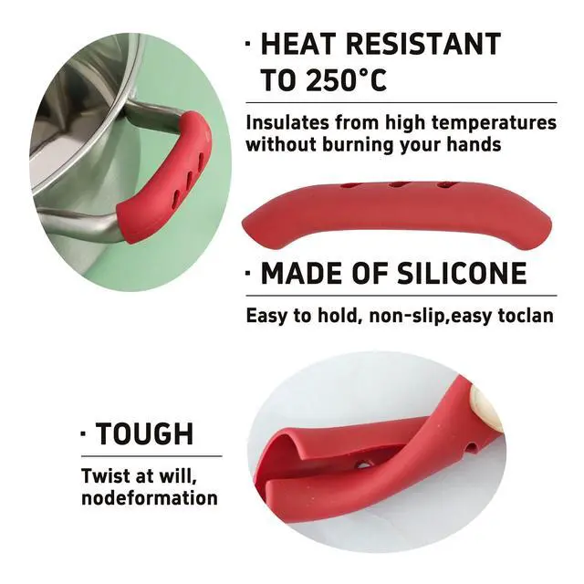 Alt view image 5 of 7 - Pairs 3x0.8 Silicone Pan Handle Grips, Heat-Proof Pot Holder Sleeves, Anti-Scald Kitchen Covers, Non-Slip Cookware Protectors for Wok Frying Pans Griddles(Red)
