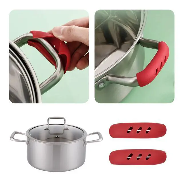 Alt view image 6 of 7 - Pairs 3x0.8 Silicone Pan Handle Grips, Heat-Proof Pot Holder Sleeves, Anti-Scald Kitchen Covers, Non-Slip Cookware Protectors for Wok Frying Pans Griddles(Red)