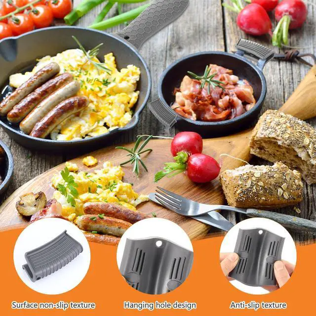Alt view image 7 of 7 - Silicone Pot Holders Set Cast Iron Handle Cover Heat Resistant Pot Handle Covers Potholder Non Slip Reusable Pan Sleeve for Frying Pan Kitchen Supplies(Grey)
