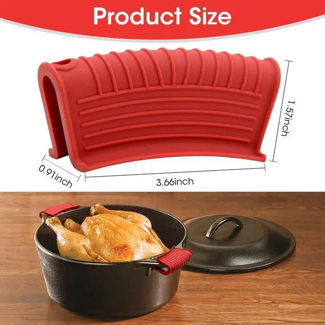 Alt view image 2 of 7 - Silicone Assist Hot Pan Handle Holder Hot Skillet Handle Covers Pot Holder Sleeve Cast Iron Skillets Nonslip Heat Resistant for Enameled Griddles Casserole Frying Pans Cookware(4PACK) (Red)