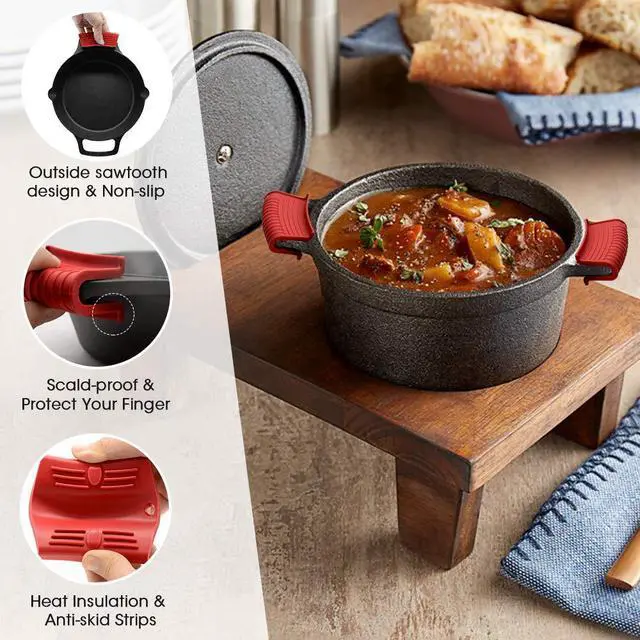 Alt view image 3 of 7 - Silicone Assist Hot Pan Handle Holder Hot Skillet Handle Covers Pot Holder Sleeve Cast Iron Skillets Nonslip Heat Resistant for Enameled Griddles Casserole Frying Pans Cookware(4PACK) (Red)