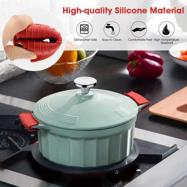 Alt view image 4 of 7 - Silicone Assist Hot Pan Handle Holder Hot Skillet Handle Covers Pot Holder Sleeve Cast Iron Skillets Nonslip Heat Resistant for Enameled Griddles Casserole Frying Pans Cookware(4PACK) (Red)