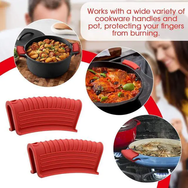 Alt view image 6 of 7 - Silicone Assist Hot Pan Handle Holder Hot Skillet Handle Covers Pot Holder Sleeve Cast Iron Skillets Nonslip Heat Resistant for Enameled Griddles Casserole Frying Pans Cookware(4PACK) (Red)