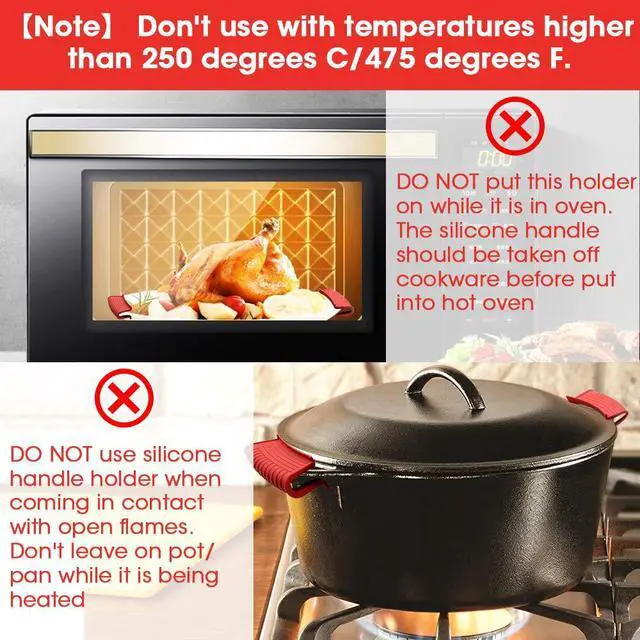 Alt view image 7 of 7 - Silicone Assist Hot Pan Handle Holder Hot Skillet Handle Covers Pot Holder Sleeve Cast Iron Skillets Nonslip Heat Resistant for Enameled Griddles Casserole Frying Pans Cookware(4PACK) (Red)