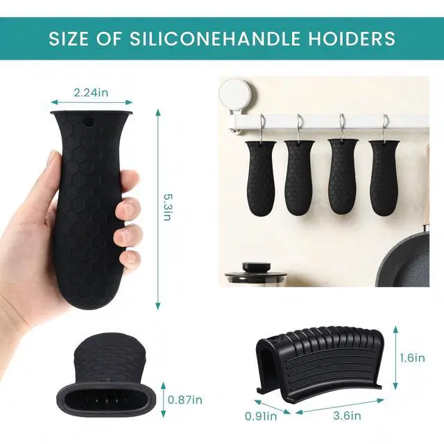 Alt view image 2 of 6 - Silicone Pot Holders Set Cast Iron Handle Cover Heat Resistant Pot Handle Covers Potholder Non Slip Reusable Pan Sleeve for Frying Pan Kitchen Supplies(Black)