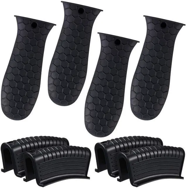 Main image of Silicone Pot Holders Set Cast Iron Handle Cover Heat Resistant Pot Handle Covers Potholder Non Slip Reusable Pan Sleeve for Frying Pan Kitchen Supplies(Black)
