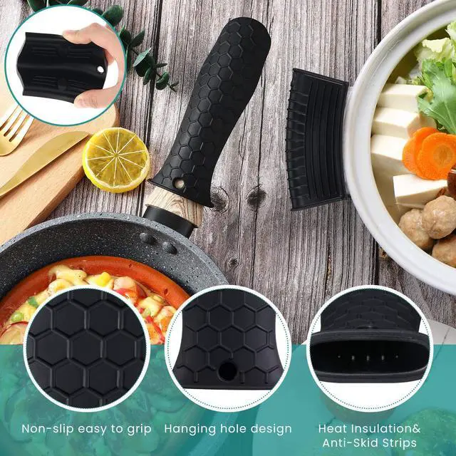 Alt view image 3 of 6 - Silicone Pot Holders Set Cast Iron Handle Cover Heat Resistant Pot Handle Covers Potholder Non Slip Reusable Pan Sleeve for Frying Pan Kitchen Supplies(Black)