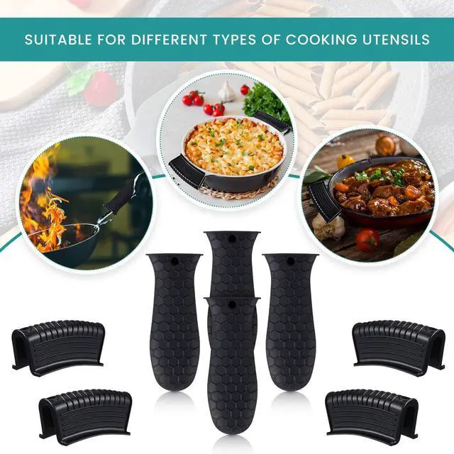 Alt view image 6 of 6 - Silicone Pot Holders Set Cast Iron Handle Cover Heat Resistant Pot Handle Covers Potholder Non Slip Reusable Pan Sleeve for Frying Pan Kitchen Supplies(Black)