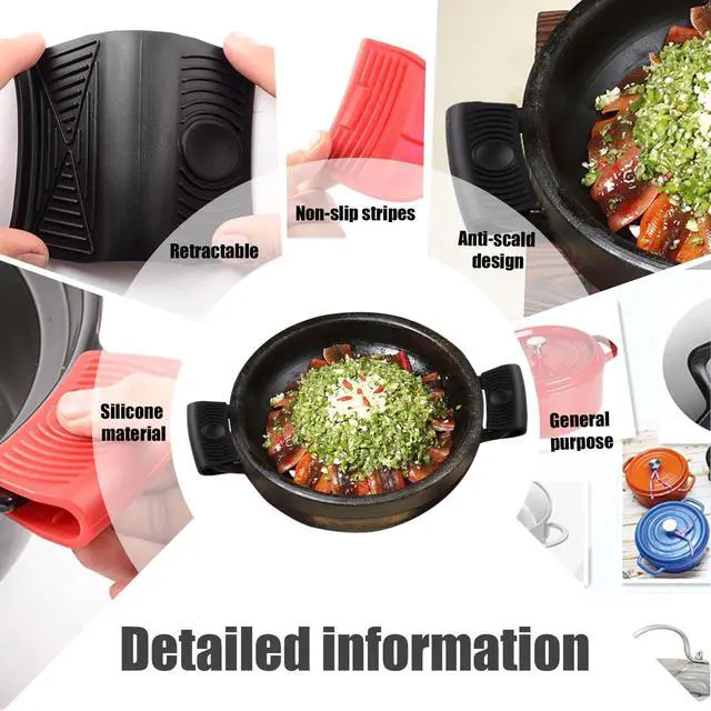 Alt view image 5 of 7 - 2Pcs Silicone Assist Handle Holder Grip, Heat Resistant Cast Iron Holder Sleeve, Anti-Slip Skillet Handle Covers, Potholder Hot Handle Holder for Kitchen Pot Pan Cookware (Black)