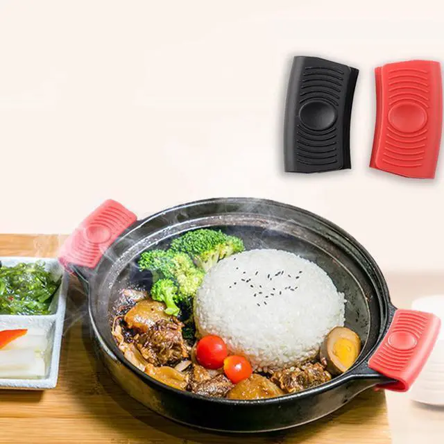 Alt view image 6 of 7 - 2Pcs Silicone Assist Handle Holder Grip, Heat Resistant Cast Iron Holder Sleeve, Anti-Slip Skillet Handle Covers, Potholder Hot Handle Holder for Kitchen Pot Pan Cookware (Black)