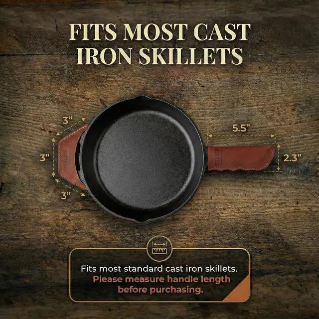 Alt view image 4 of 7 - Proudly Made in Georgia from Full Grain Leather - Leather Cast Iron Handle Cover, Set of 2 - Heat Resistant Cast Iron Handle Sleeve for Skillets - Pot Holder for Hot Frying Pans, Pots