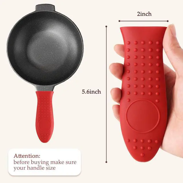 Alt view image 2 of 6 - Single Silicone Handle Cover, Heat Resistant Sleeve for Cast Iron Skillets and Pans, Red Protective Grip for Safe Cooking