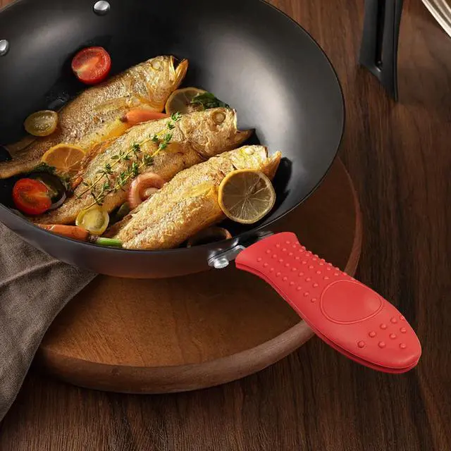 Alt view image 3 of 6 - Single Silicone Handle Cover, Heat Resistant Sleeve for Cast Iron Skillets and Pans, Red Protective Grip for Safe Cooking