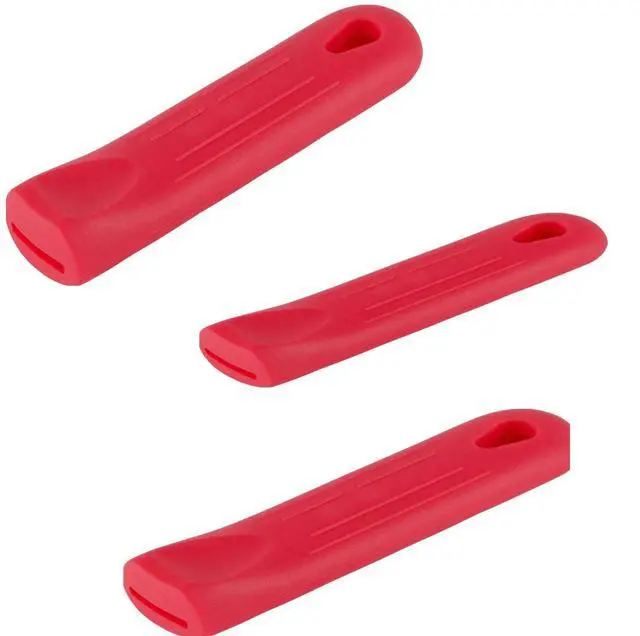 Main image of Bundle of 3 Red Silicone Handle Sleeves; 3 Sized of Pot and Skillet Handle Holders
