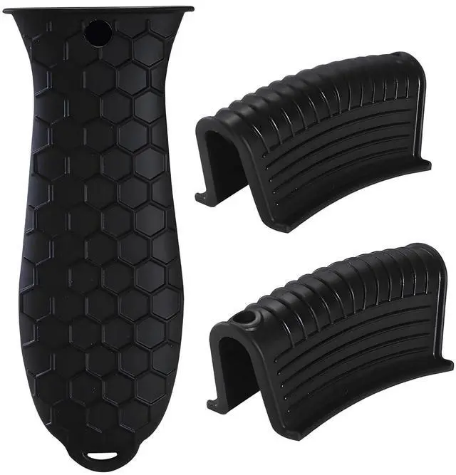 Main image of Cast Iron Skillet Handle Covers - 3 Pack Non-Slip Pot Handle Covers Potholder, Heat Resistant Silicone Pan Handle Sleeve for Cast Iron Skillet Metal Pan (Black)