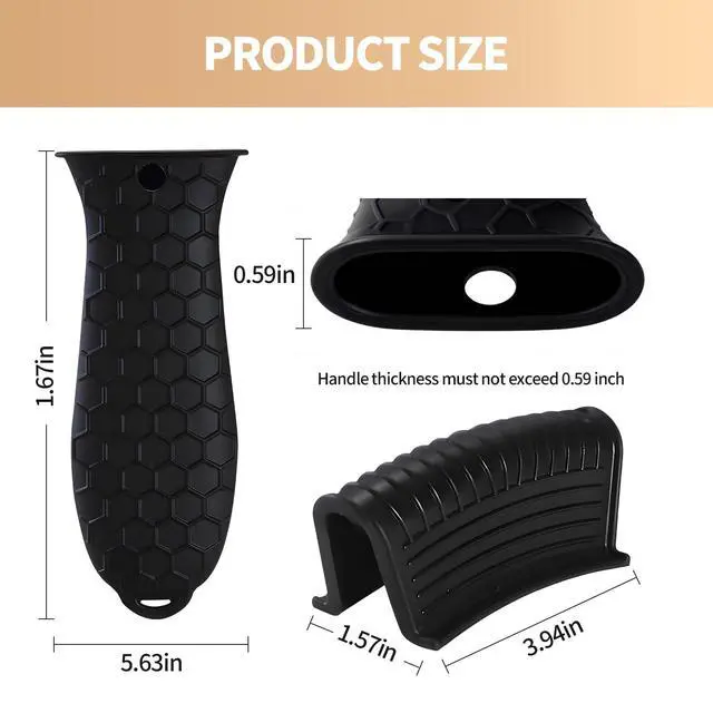 Alt view image 2 of 6 - Cast Iron Skillet Handle Covers - 3 Pack Non-Slip Pot Handle Covers Potholder, Heat Resistant Silicone Pan Handle Sleeve for Cast Iron Skillet Metal Pan (Black)
