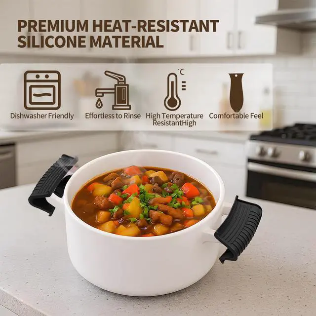 Alt view image 3 of 6 - Cast Iron Skillet Handle Covers - 3 Pack Non-Slip Pot Handle Covers Potholder, Heat Resistant Silicone Pan Handle Sleeve for Cast Iron Skillet Metal Pan (Black)