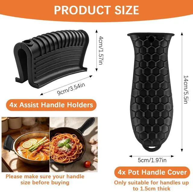 Alt view image 2 of 7 - Silicone Hot Handle Holder Cover Cast Iron Handle Cover Silicone Pot Holders Heat Resistant Assist Pan Handle Sleeve Non-Slip Pot Handle Covers for Cast Iron Skillet Metal Pan