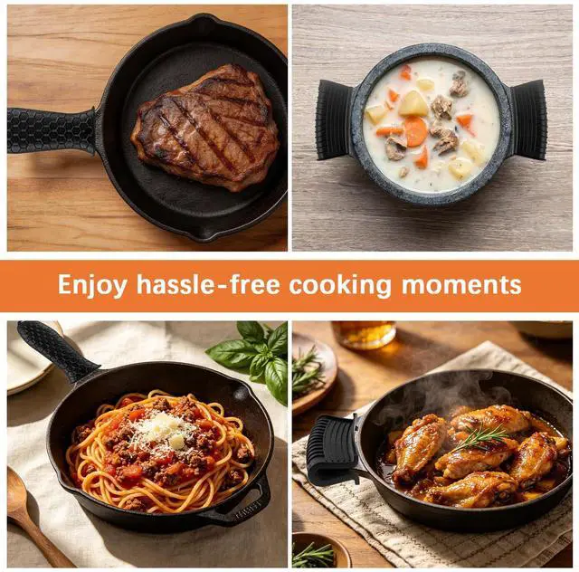 Alt view image 7 of 7 - Silicone Hot Handle Holder Cover Cast Iron Handle Cover Silicone Pot Holders Heat Resistant Assist Pan Handle Sleeve Non-Slip Pot Handle Covers for Cast Iron Skillet Metal Pan