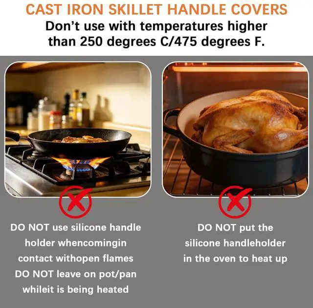 Alt view image 6 of 7 - Silicone Hot Handle Holder Cover Cast Iron Handle Cover Silicone Pot Holders Heat Resistant Assist Pan Handle Sleeve Non-Slip Pot Handle Covers for Cast Iron Skillet Metal Pan