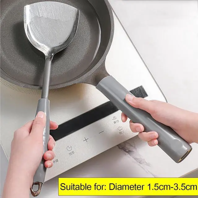 Alt view image 5 of 7 - 2 Pcs Heat-Resistant Pot Handle Silicone Cover, Non-Slip Pan Handle Sleeve, Easy to Install and Clean, for Cast Iron Skillet, Frying Pan (grey, M)