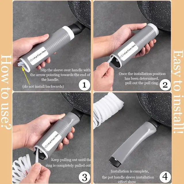 Alt view image 3 of 7 - 2 Pcs Heat-Resistant Pot Handle Silicone Cover, Non-Slip Pan Handle Sleeve, Easy to Install and Clean, for Cast Iron Skillet, Frying Pan (grey, M)