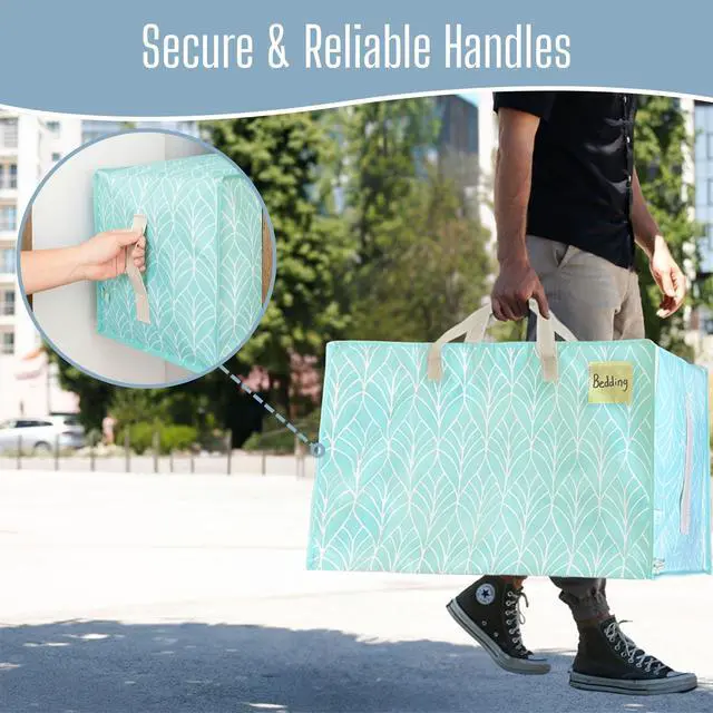 Alt view image 5 of 7 - Extra Large Heavy Duty Moving Bags with Wide Opening & Reinforced Handles, Reusable Storage Tote Bags with Strong Zippers for Clothes, College Dorm Essentials & Moving Supplies