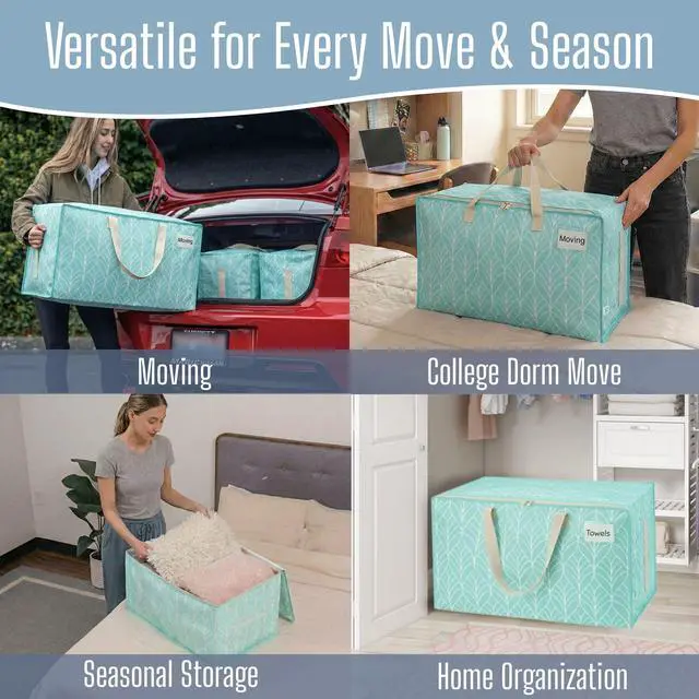Alt view image 6 of 7 - Extra Large Heavy Duty Moving Bags with Wide Opening & Reinforced Handles, Reusable Storage Tote Bags with Strong Zippers for Clothes, College Dorm Essentials & Moving Supplies