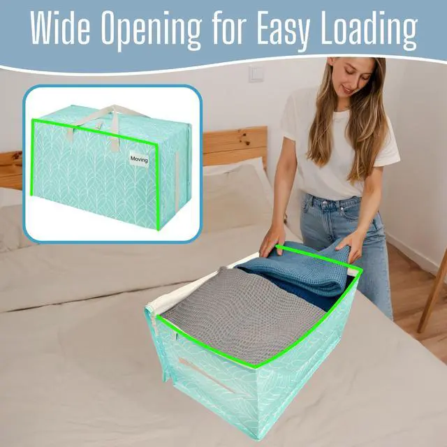 Alt view image 2 of 7 - Extra Large Heavy Duty Moving Bags with Wide Opening & Reinforced Handles, Reusable Storage Tote Bags with Strong Zippers for Clothes, College Dorm Essentials & Moving Supplies