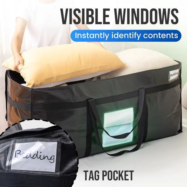 Alt view image 4 of 7 - Gallon Extra Large Storage Bags, XXL Black Heavy Duty Moving Bags For Storage with Visible Window, Wrap Around Handles, Totes for Space Saving, Alternative to Moving Boxes