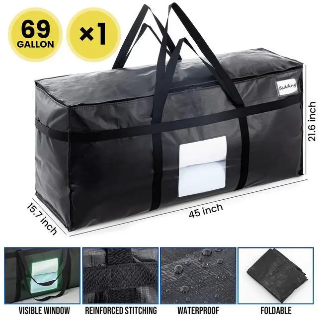 Alt view image 6 of 7 - Gallon Extra Large Storage Bags, XXL Black Heavy Duty Moving Bags For Storage with Visible Window, Wrap Around Handles, Totes for Space Saving, Alternative to Moving Boxes