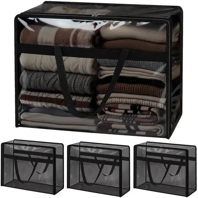 Main image of Blanket Storage Bags 4 Pack 60L Clothes Comforter Bedding Container Black