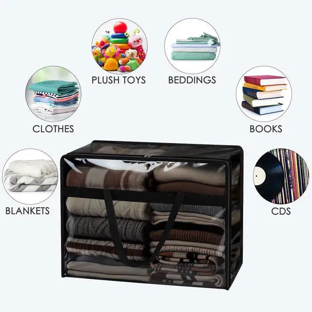 Alt view image 4 of 7 - Blanket Storage Bags 4 Pack 60L Clothes Comforter Bedding Container Black