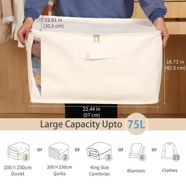 Alt view image 2 of 7 - 3 Pack Canvas Comforter & Blanket Storage Bags with Clear Window, Beige