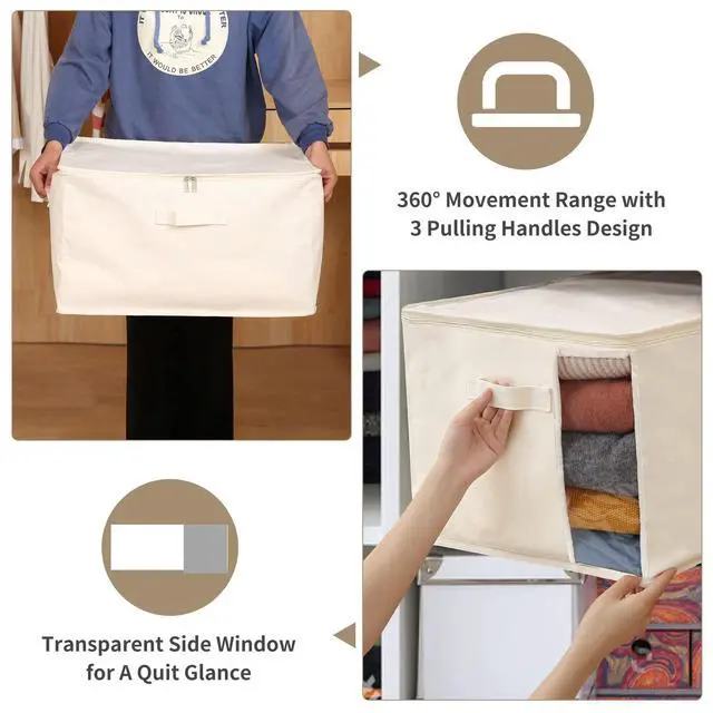 Alt view image 4 of 7 - 3 Pack Canvas Comforter & Blanket Storage Bags with Clear Window, Beige