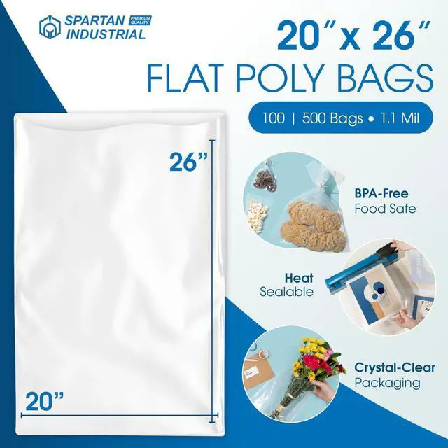 Alt view image 2 of 6 - 20" X 26" Open-End Flat Clear Poly Bags (100 Count) - 1.1 Mil