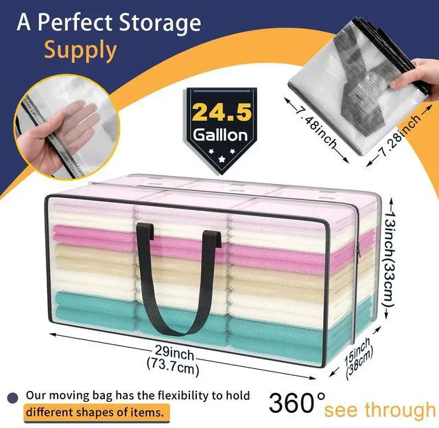 Alt view image 2 of 7 - Heavy Duty Extra Large Clear Moving Bags with Strong Zipper Handles