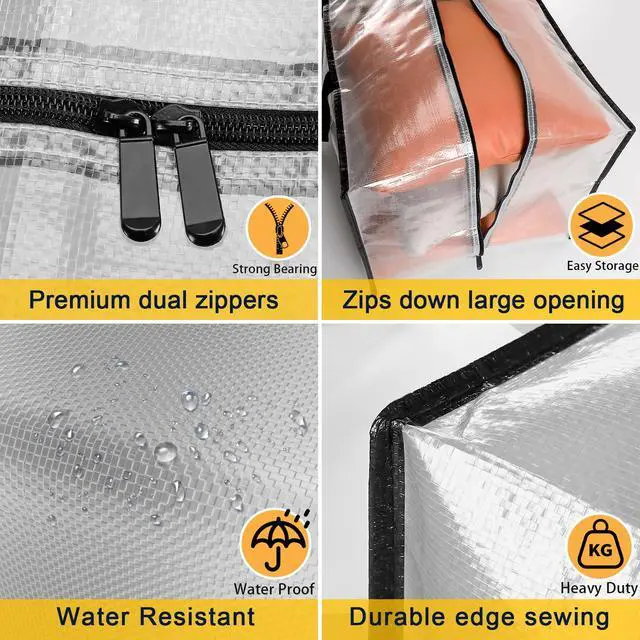 Alt view image 6 of 7 - Heavy Duty Extra Large Clear Moving Bags with Strong Zipper Handles
